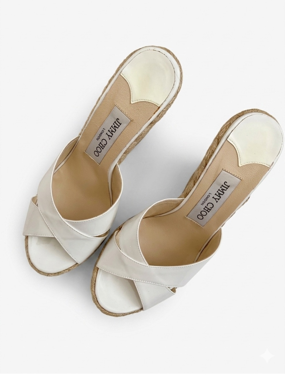 Jimmy Choo White Patent Leather Phyllis
Espadrille Sandals Size 37